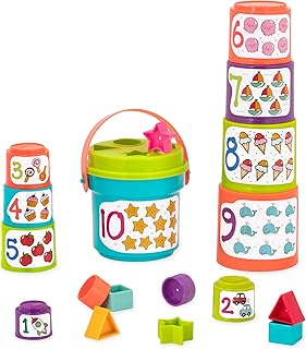 Battat - Trier et empiler - Trieur à emboîtement - Jeu de seaux empilables 19 pièces - 10 tasses et 8 formes - Jouet éducatif et de dextérité - 18 mois et +