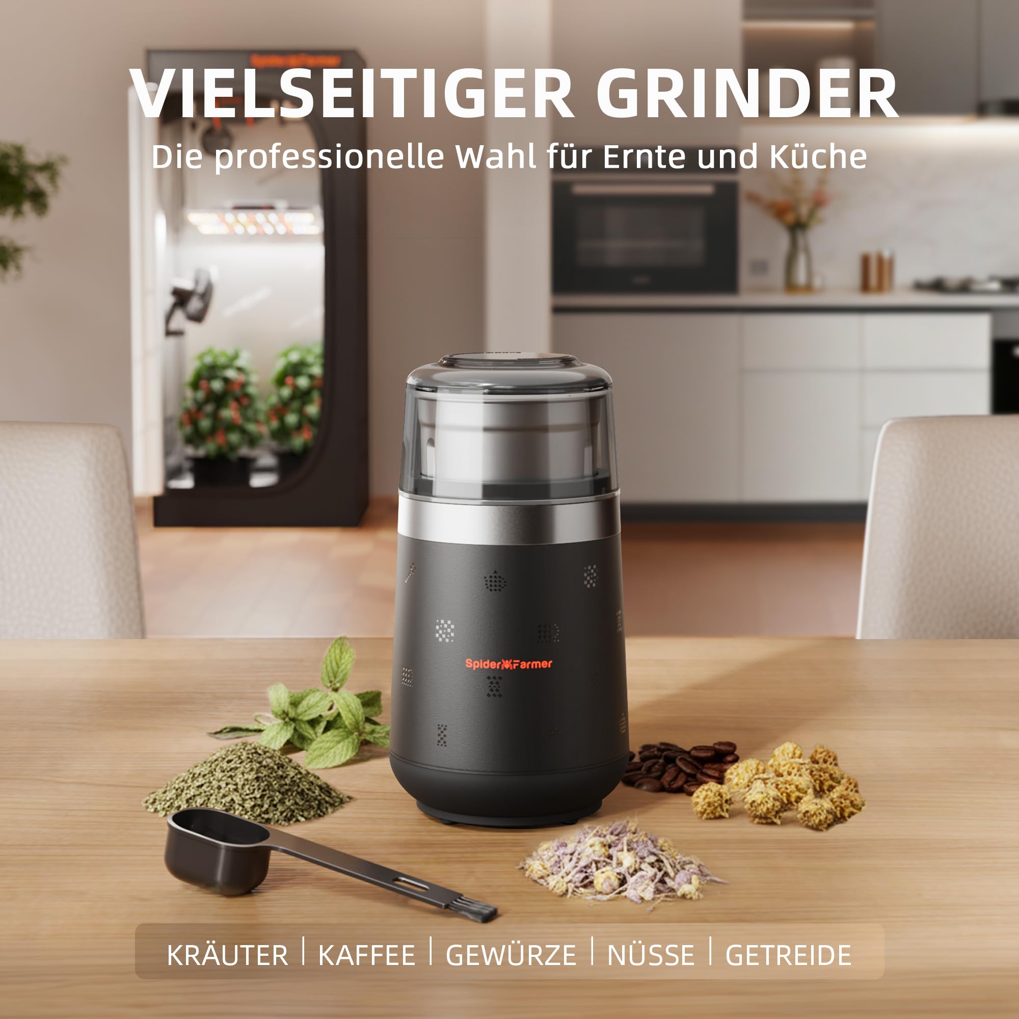 Spider Farmer Moulin à café électrique, moulin à épices avec lames en acier inoxydable, capacité 70g, broyeur pour grains de café, épices, céréales, noix