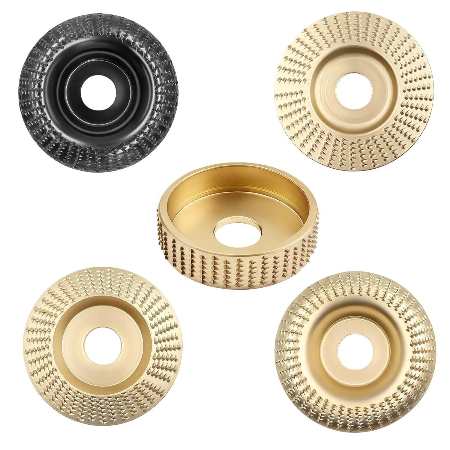 5PCS Angle Grinder Wood Carving Disc Set, 4 & 4 1/2 Angle Grinder with 5/8 Inch Arbor, Stump Grinder Tool Grinding Wheel Shaping Disc for Wood Cutting, Cutting Wheel