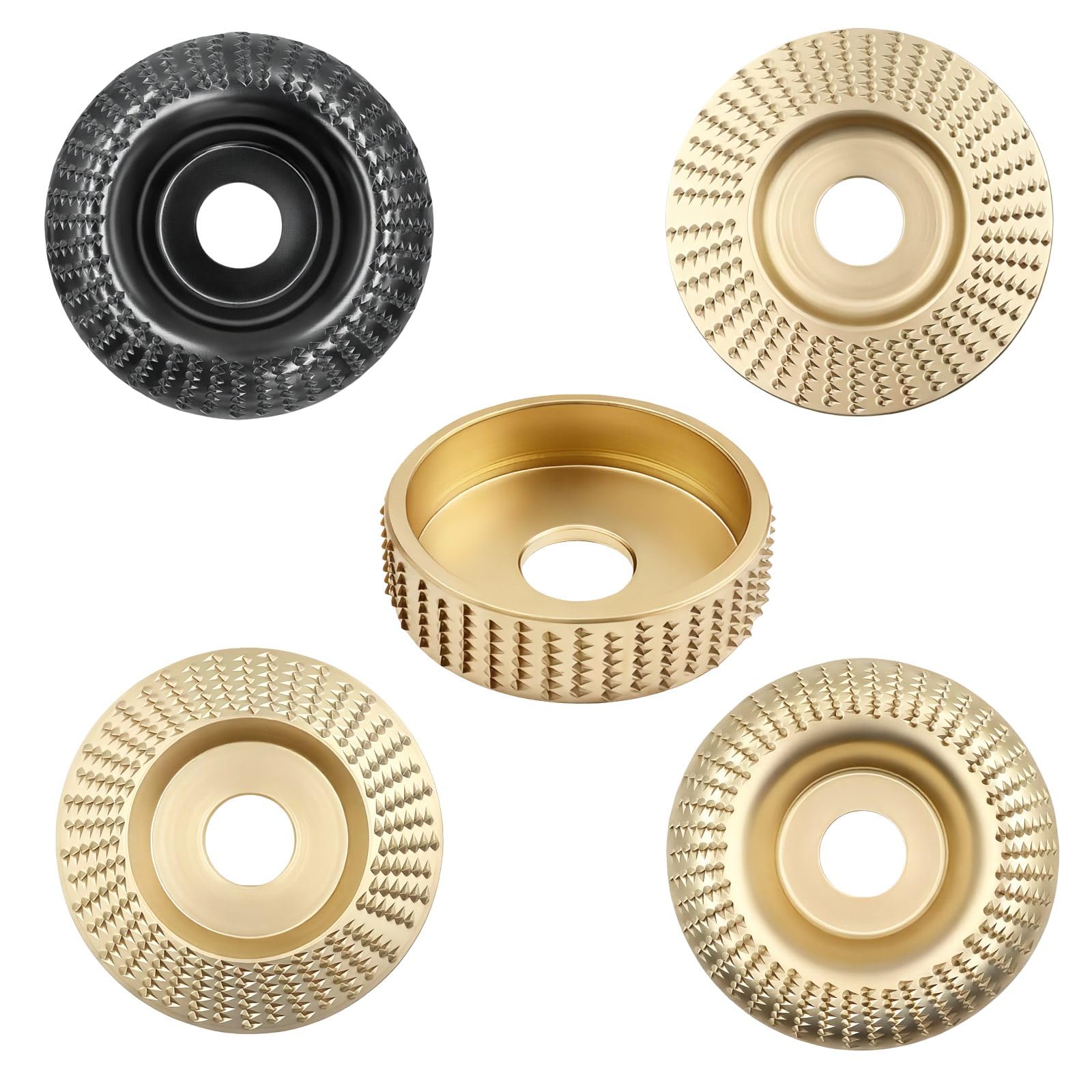 Juego de 5 discos de tallado de madera para amoladora angular de 4 y 4 1/2 con eje de 5/8 pulgadas, disco de corte de amoladora, herramientas de modelado de madera, disco de molienda para cortar