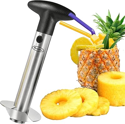Pineapple Cutter and Corer, Premium Stainless Steel Pineapple Corer with Detachable Handle Sharp Serrated Tips & Thick Bla...