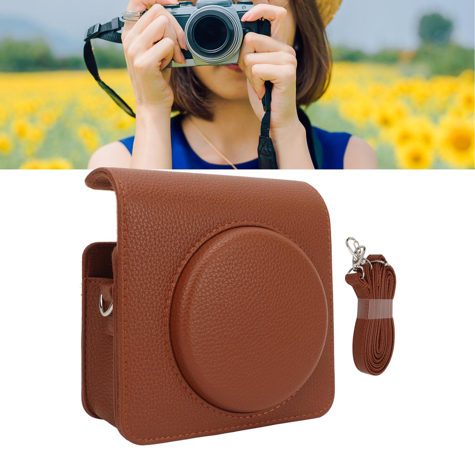 Custodia In Pelle PU Con Tracolla Per Fotocamera Istantanea SQ6 - Borsa Protettiva Morbida, Colore Marrone - 2