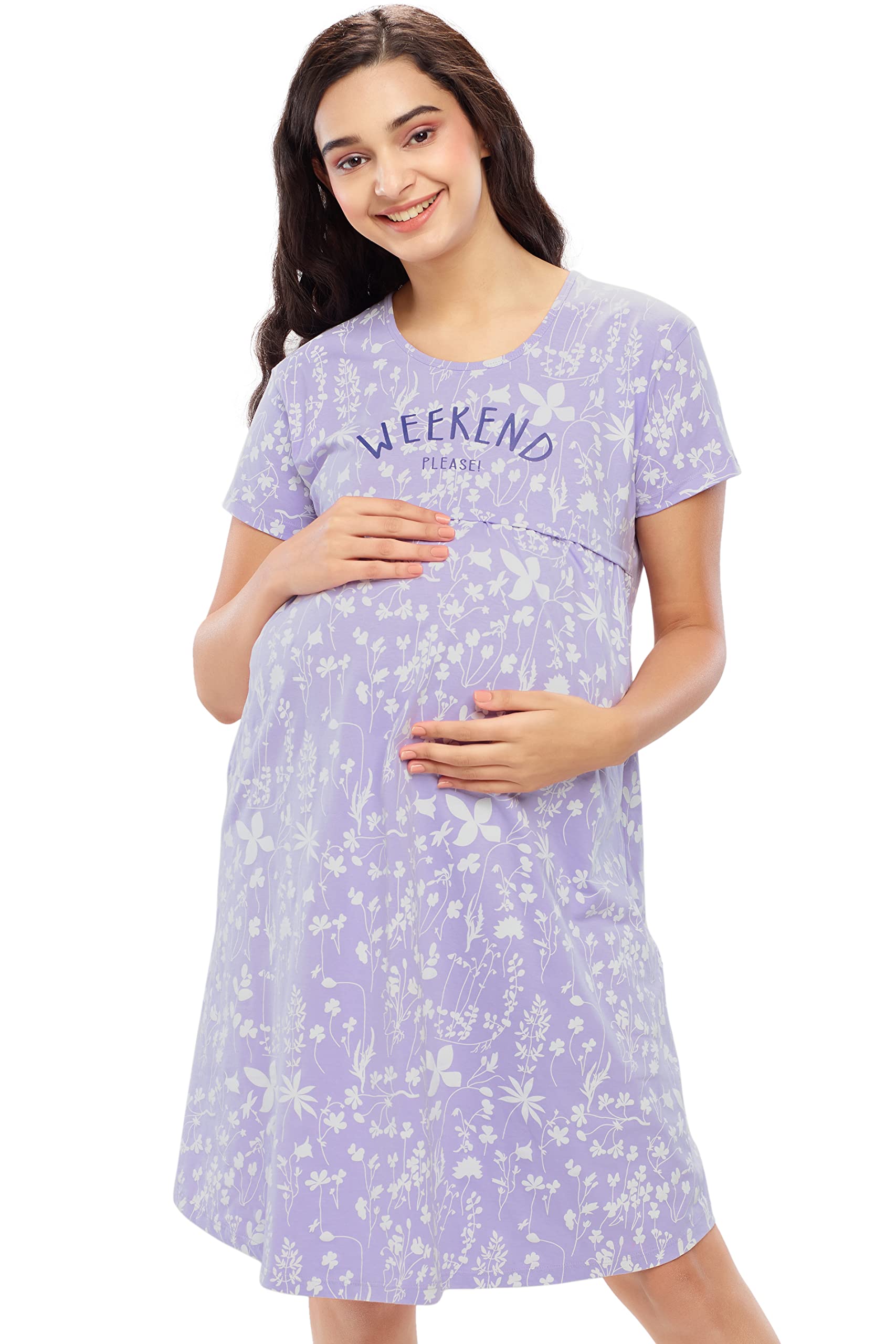 ZEYOWomen's Cotton Night Dress Floral Printed Maternity & Feeding Short Nighty Night Gown 5631