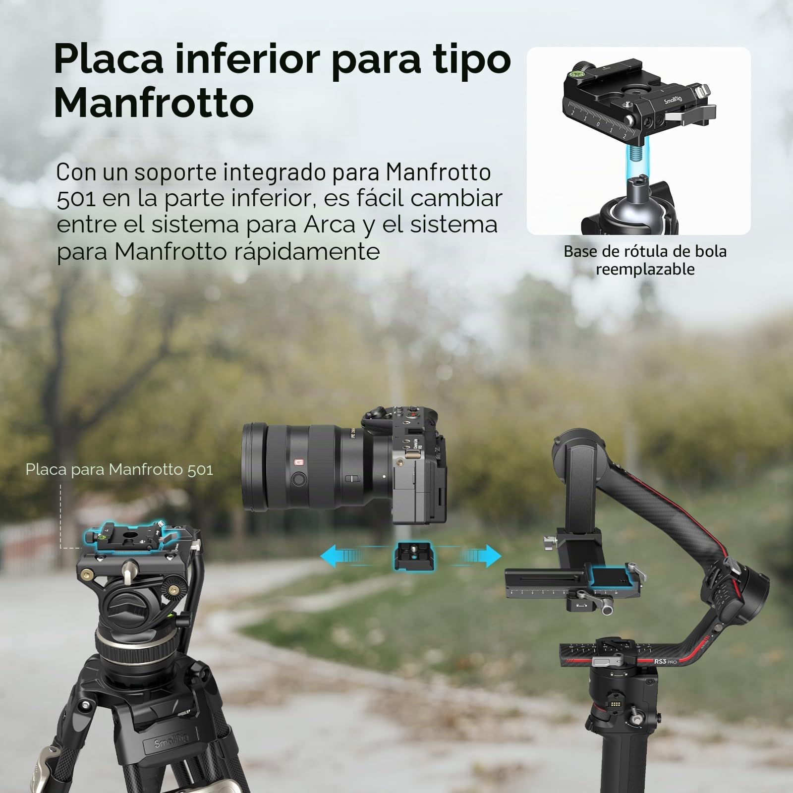SMALLRIG Kit de Placa de Montaje con Placa Superior para Arca-Swiss y Placa Inferior para Tipo MFT, Compatible para dji RS Series - 4234