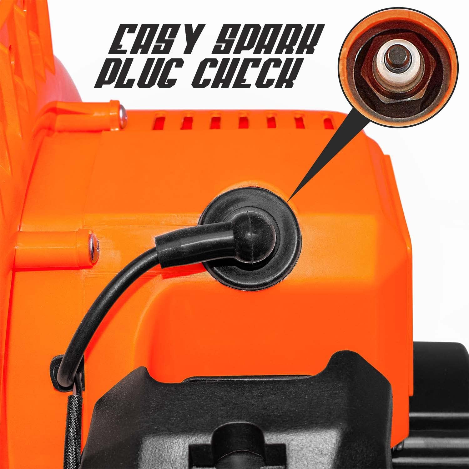 Close-up view of the spark plug location on the BOUDECH leaf blower for easy checking