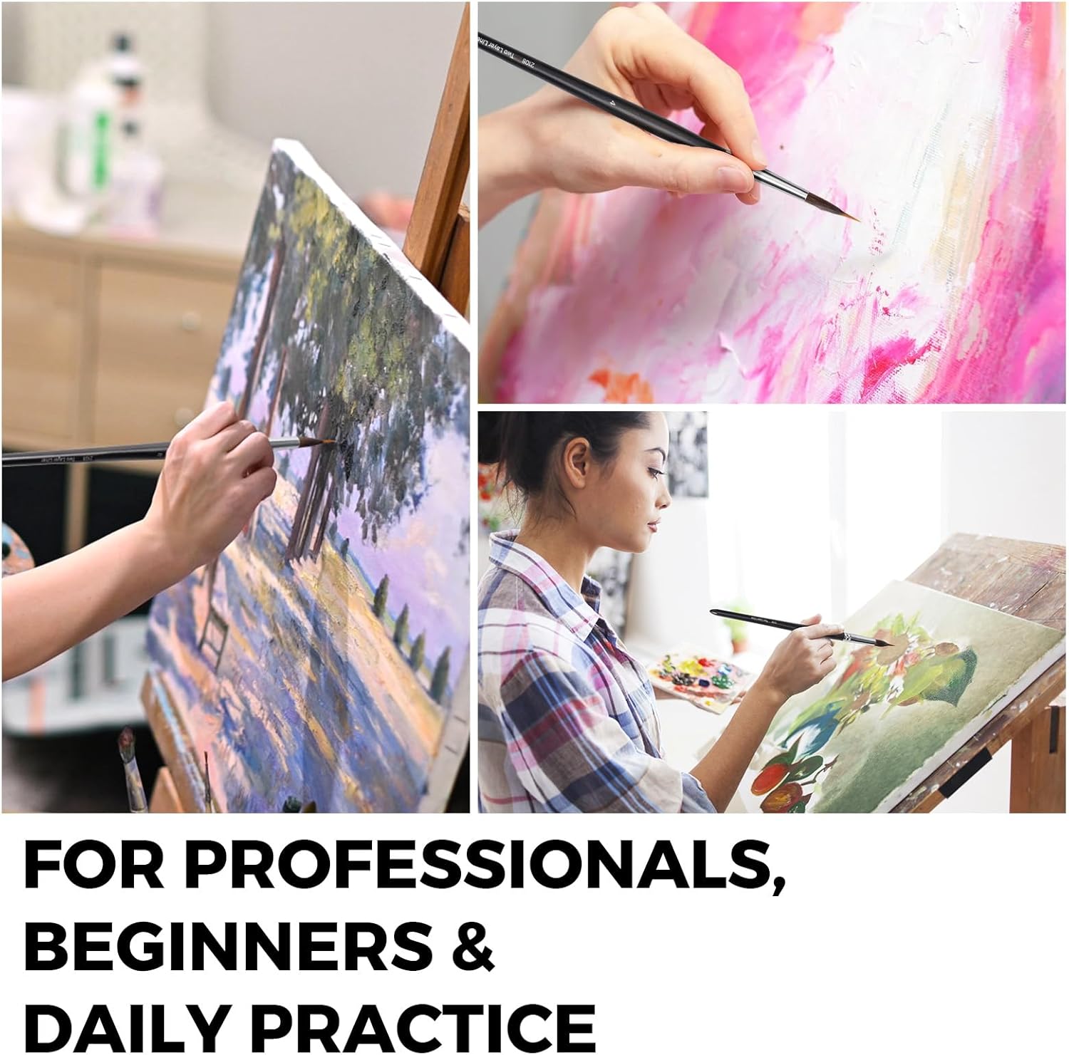 Watercolor Brushes Professional, 4Pcs Extended Needle Point Brushes Synthetic Extra Long Pinhead Brush, Sable Body with Belly Reservoir for Continuous Painting - Fine Tip Paintbrushes for Artists