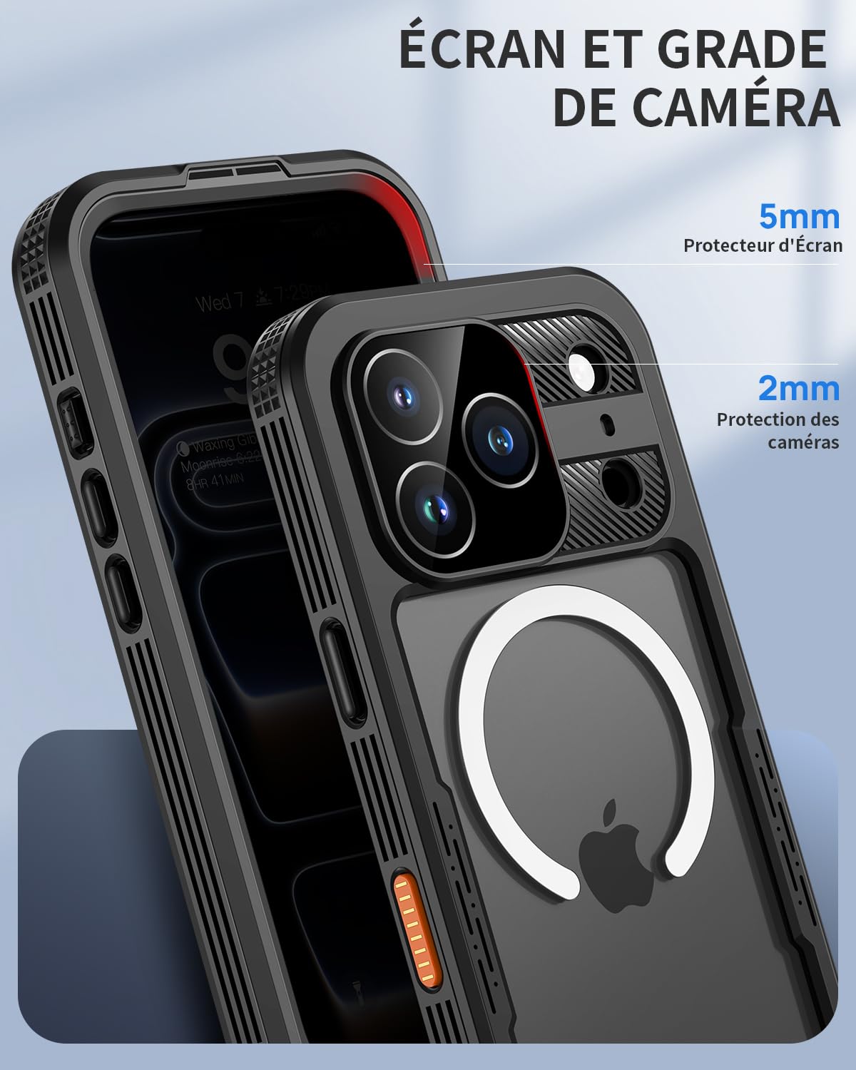 Lanhiem Coque pour iPhone 17 Pro IP68 Étanche Anti-Espion 360 Integrale | Noir,Imperméable,Waterproof,Étui avec Privacy Protection écran,Antichoc,Incassable,Antipoussière,Anti-Spy,Renforcée,Chantier