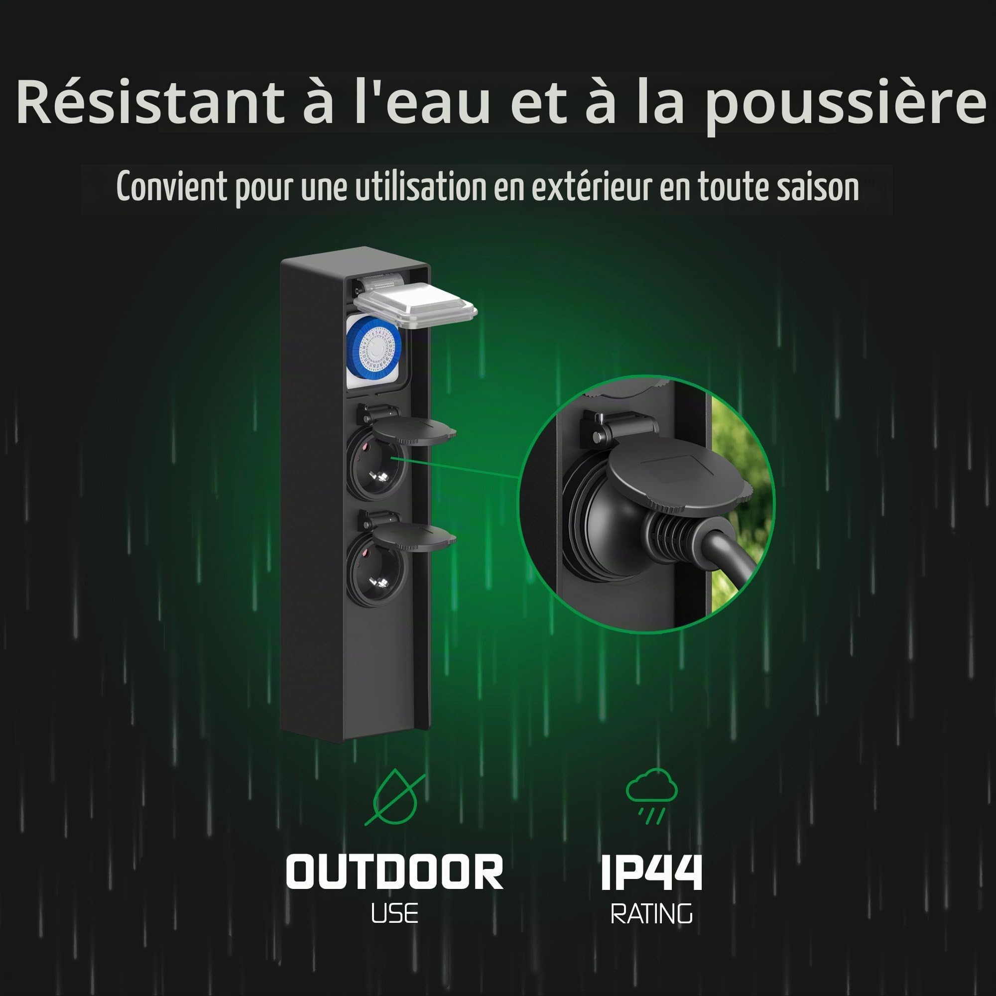 Ledvion - Prise Extérieure avec Poteau, Incl. Capteur, 2 Prises, Étanche IP44, Garantie 3 Ans