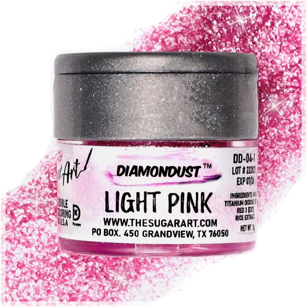 Light Pink Edible Glitter for Drinks, Cocktails, Cake Decorating, Strawberries, Chocolates & More | No Taste | 4g | 100% Food-Safe | Kosher, Vegan, Gluten & Nut Free | DiamonDust by The Sugar Art