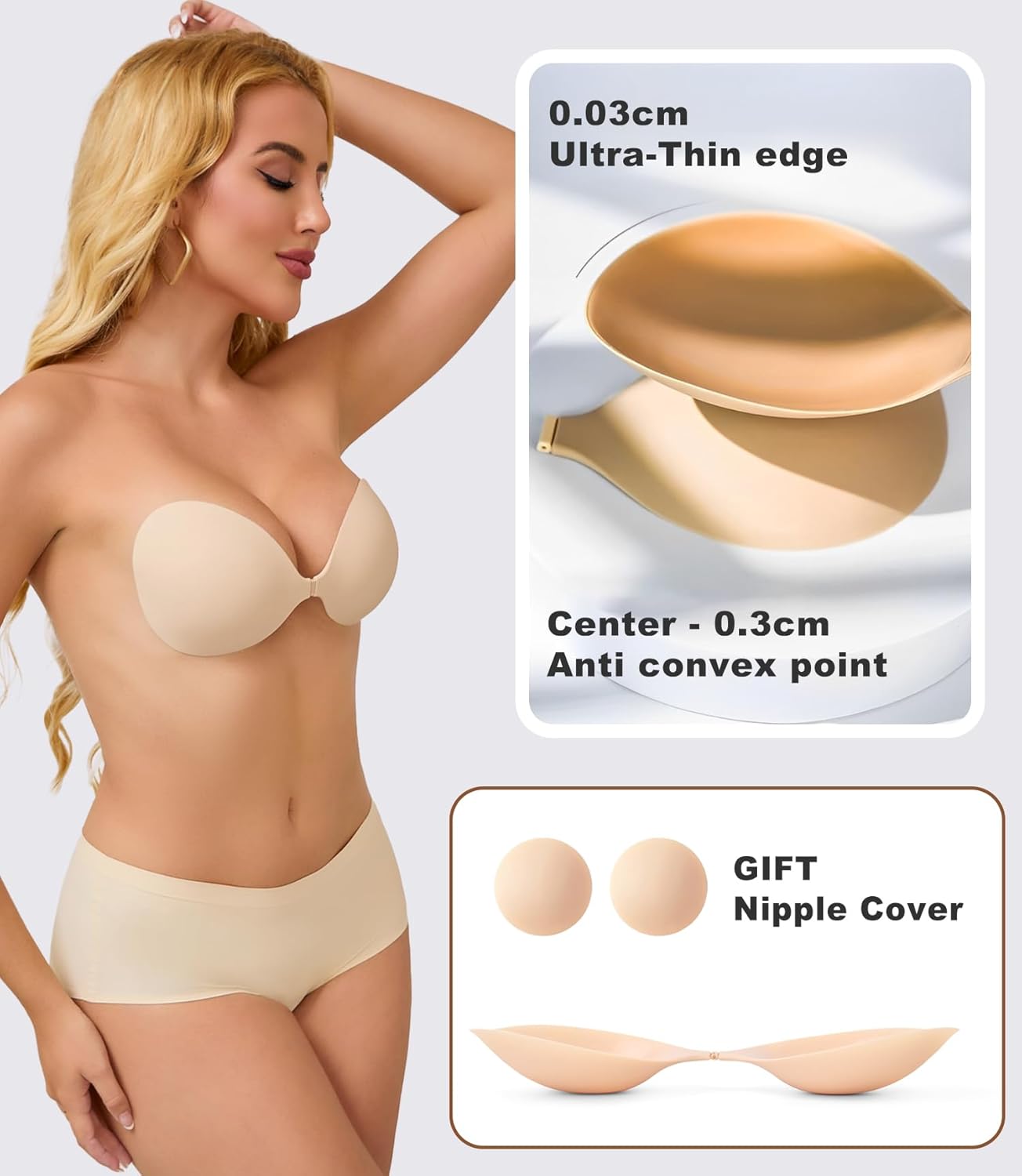 MITALOO Seamless Adhesive Bra Sticky Strapless Invisible Push up Bras Silicone Backless Nipple Cover for Women - Image 6