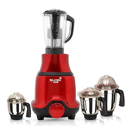 Su-mix BUTR21 750-Watt Mixer Juicer Grinder with 4 Jars (1 Juicer Jar, 1 Wet Jar, 1 Dry Jar and 1 Chutney Jar) - Red Make in India (ISI Certified)