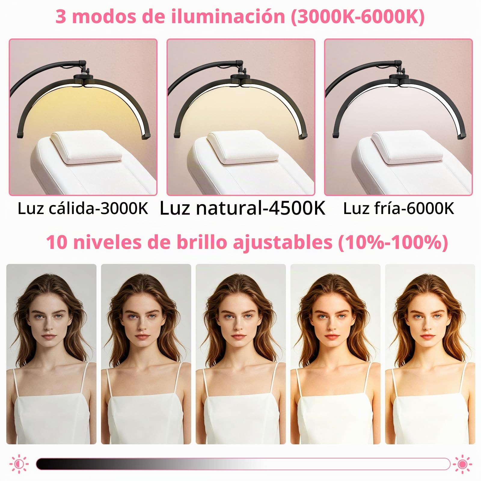 CGBE Lámpara LED de Pie para Pestañas Plegable Media Luna Sin Sombras