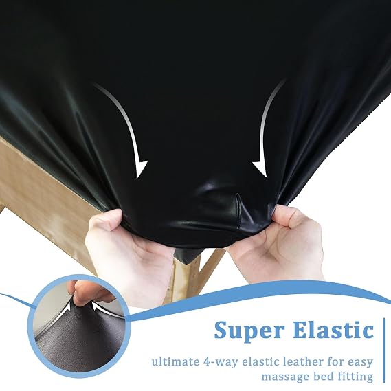 Leather Massage Table Cover Protector Wipeable Massage Table Cover Fitted Replacement Sheet Covers for Massage Bed/Spa Bed/Lash Beds, Fits 28-32 Wide (Black, 1Pcs)