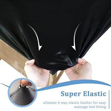 Leather Massage Table Cover Protector Wipeable Massage Table Cover Fitted Replacement Sheet Covers for Massage Bed/Spa Bed/Lash Beds, Fits 28-32 Wide (Black, 1Pcs)