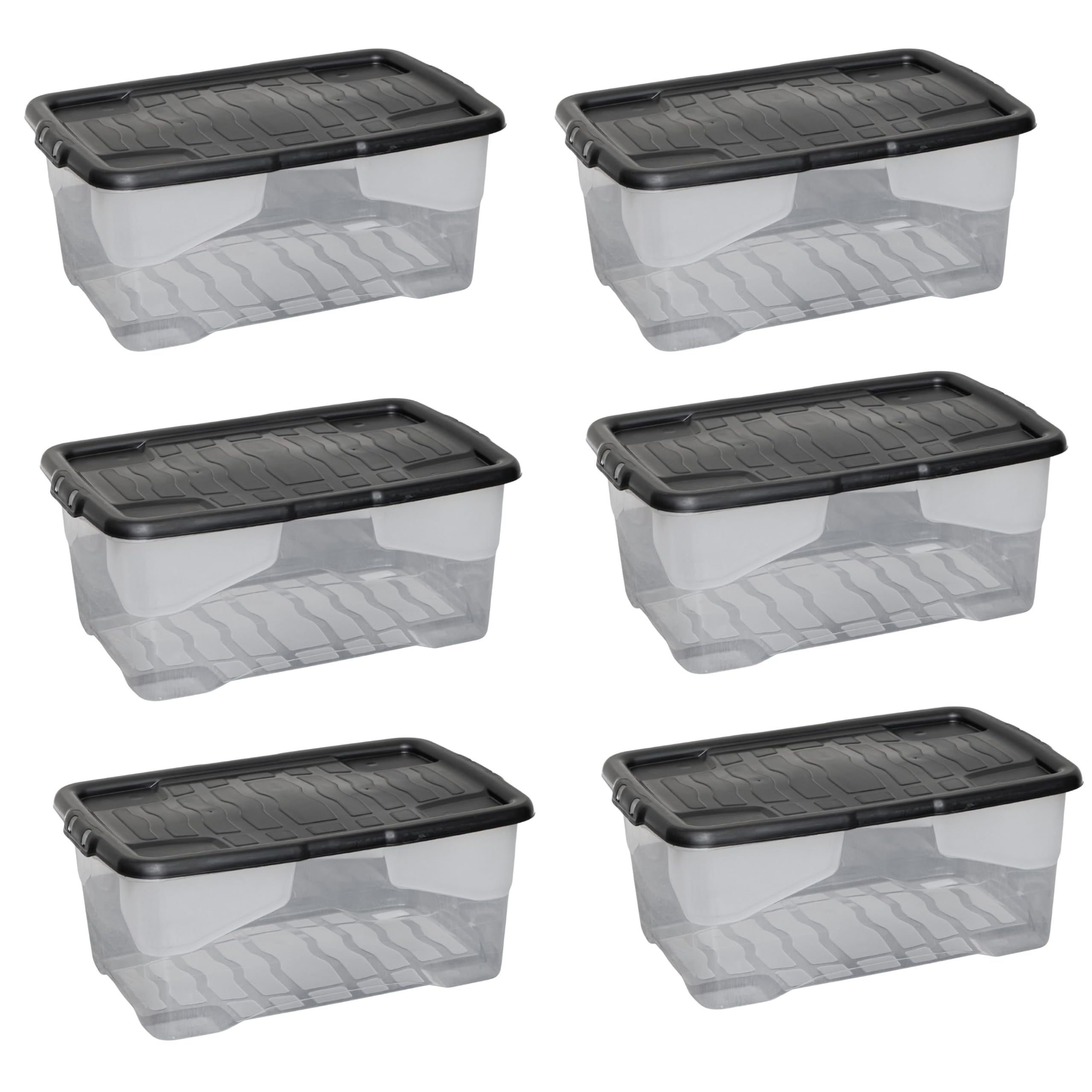 Samuel ALEXANDER 42L Clear Storage Box with Black Lid, Stackable and Nestable Design Storage Solution (6)