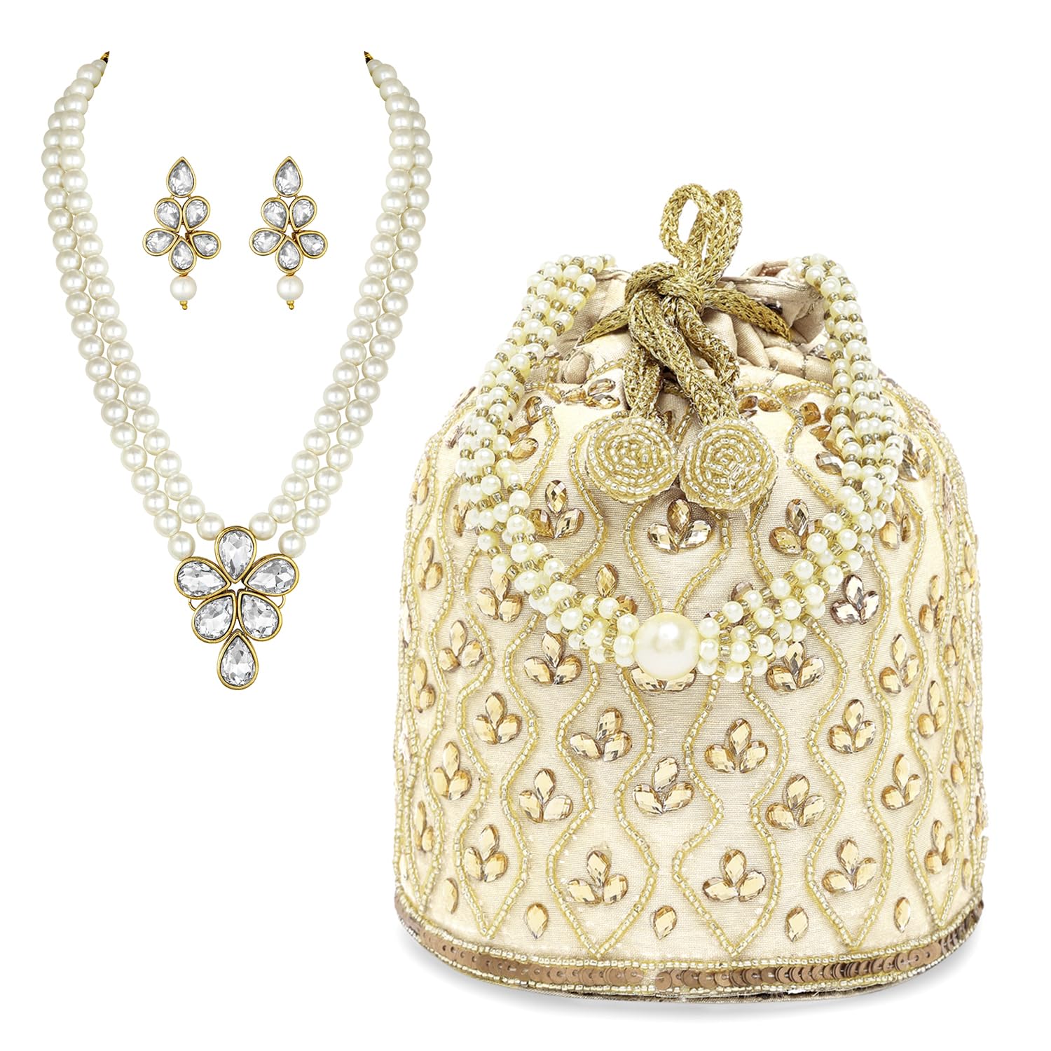 Peora Combo of Pearl Necklace Set & White Potli Purse for Women Girls|Jewelry Set for Wedding Party Evening|Bridal Ethnic Handbags (B0CVRZHS84) Amazon Price History, Amazon Price Tracker