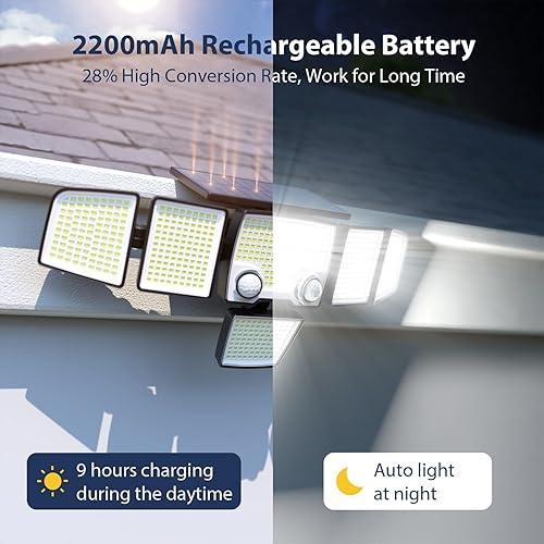Miniatura 4 de iMaihom Luces solares para exteriores, 2 sensores de movimiento para exteriores, 6 cabezales de iluminación de 360, 657 LED 4000 lm, 3 modos de