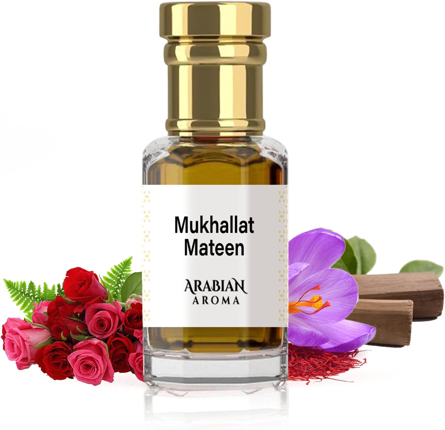 Arabian Aroma Mukhallat Mateen Attar | Saffron, Rose & Sandalwood Attar | Alcohol-Free, Long-Lasting | 100% Pure Perfume | Itra Perfume For Men | Fresh Oriental Ittar (6ml)