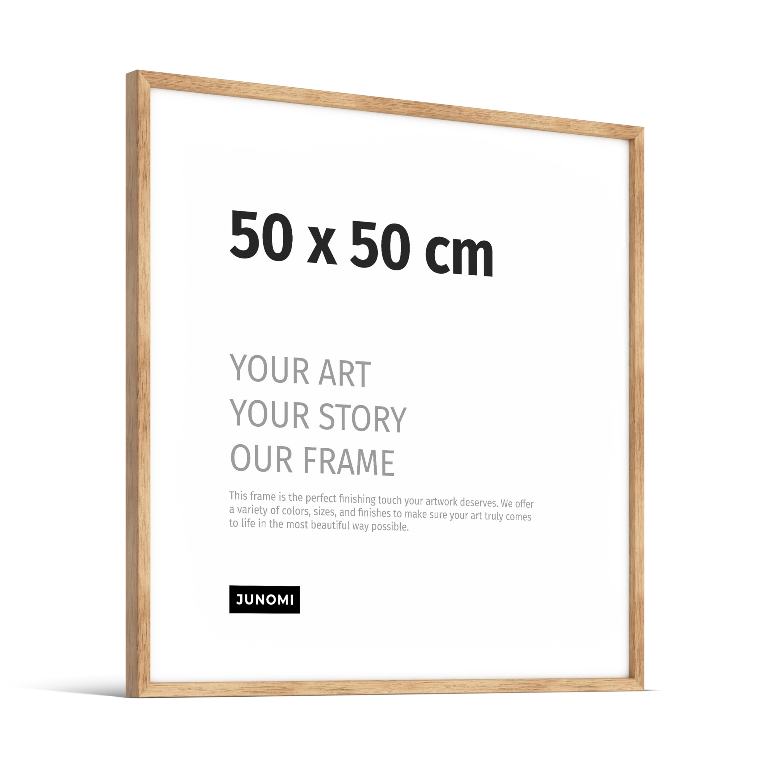 JUNOMI Premium Oak Picture Frame 50 x 50 cm - Real Oak Wood Frame with Shatterproof Acrylic Front, 50 x 50 cm / 1x