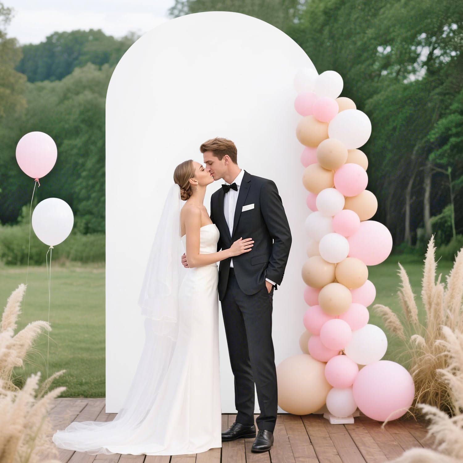 FUHSY Arche de fond, en forme d'arc, blanc, avec kit de couverture, 2,2 m, double face, pour décoration de mariage, fête