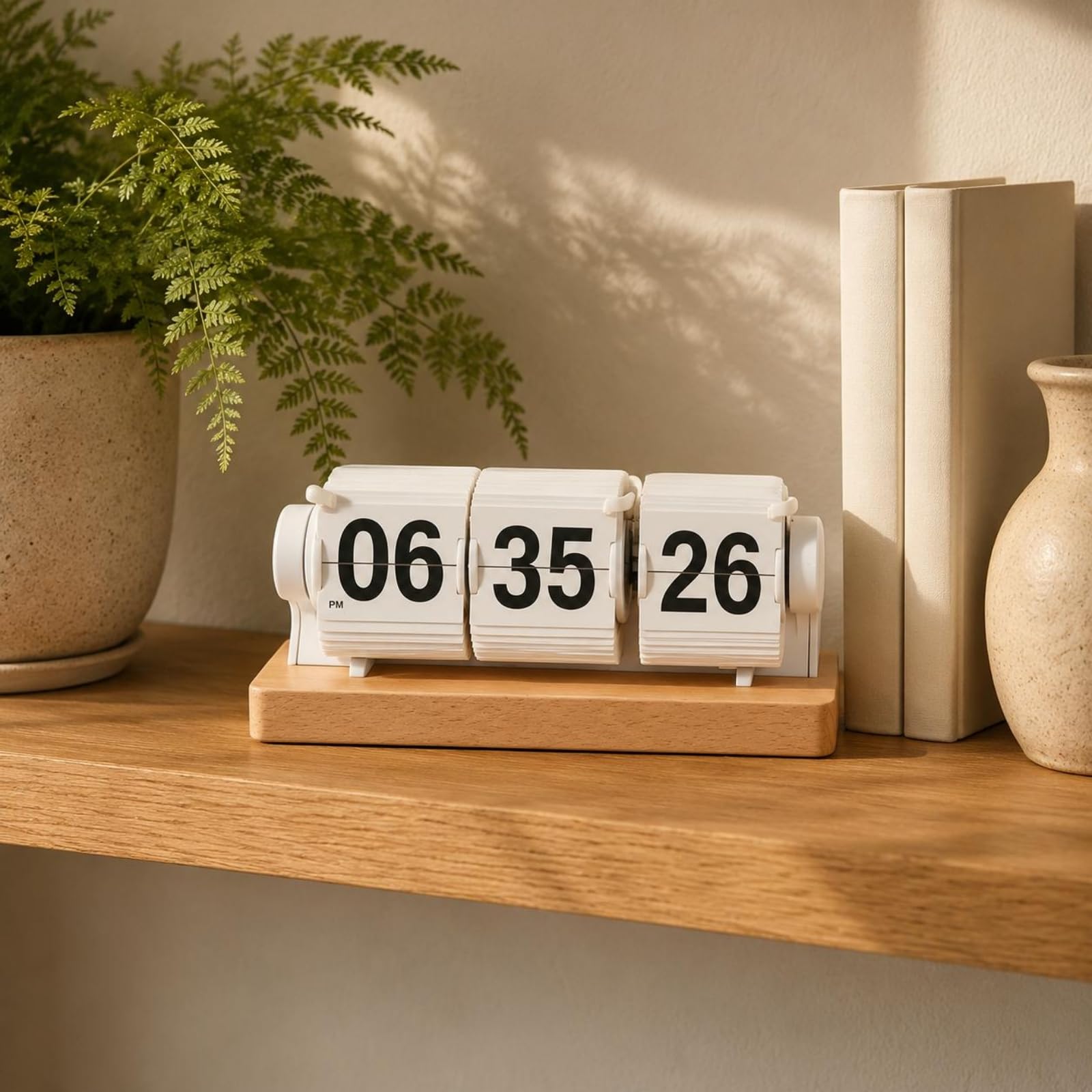 predolo Orologio da Scrivania Orologio Flip Orologio da Tavolo Timer da Ufficio Accessorio Minimal in PVC E Legno con Display a Cartellini Adatto per Scrivania Postazione Lavoro Casa, Nero