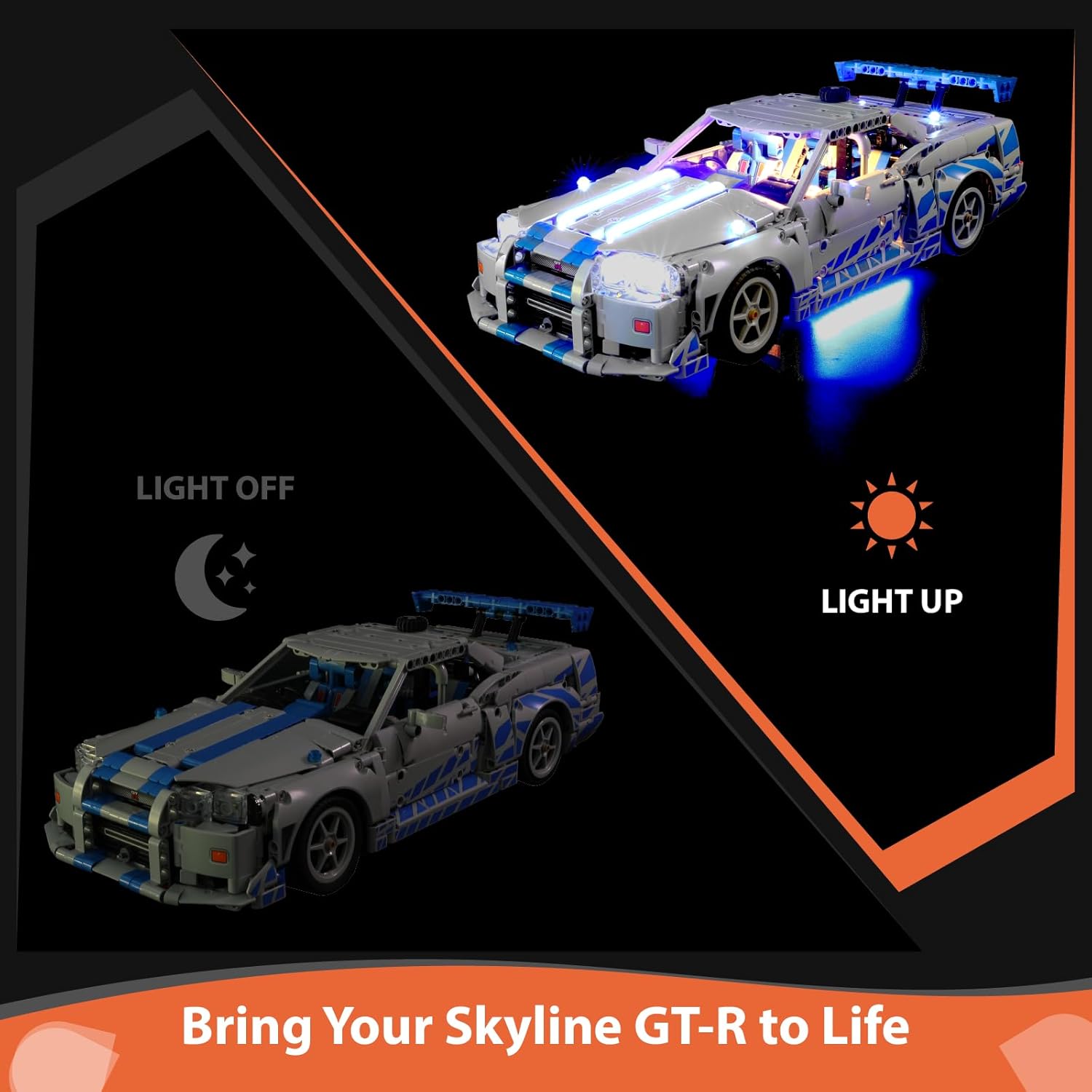 Light Kit Compatible with Lego 42210 2 Fast 2 Furious Nissan Skyline GT-R (R34) – LED Lighting for Lego Technic Car Building Set - NOT Included The Model Set - RC Version