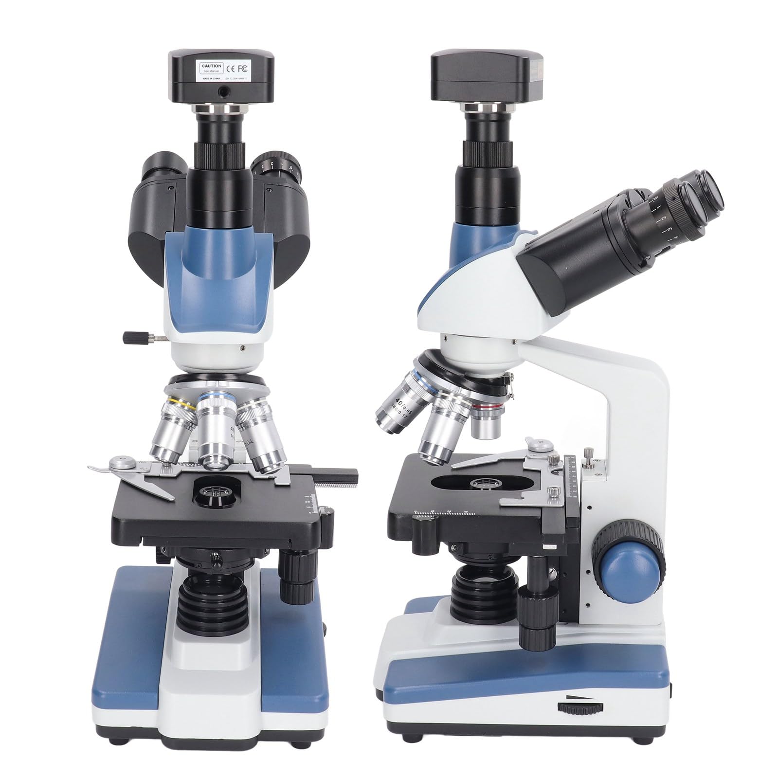 Fafeicy KP AM5100 40X-2500X Trinokularowy Mikroskop Złożony z kamerą USB 5MP Oświetlenie LED Mechaniczny Stolik do Nauczania Biologii Badania Laboratoryjne (wtyczka UE)
