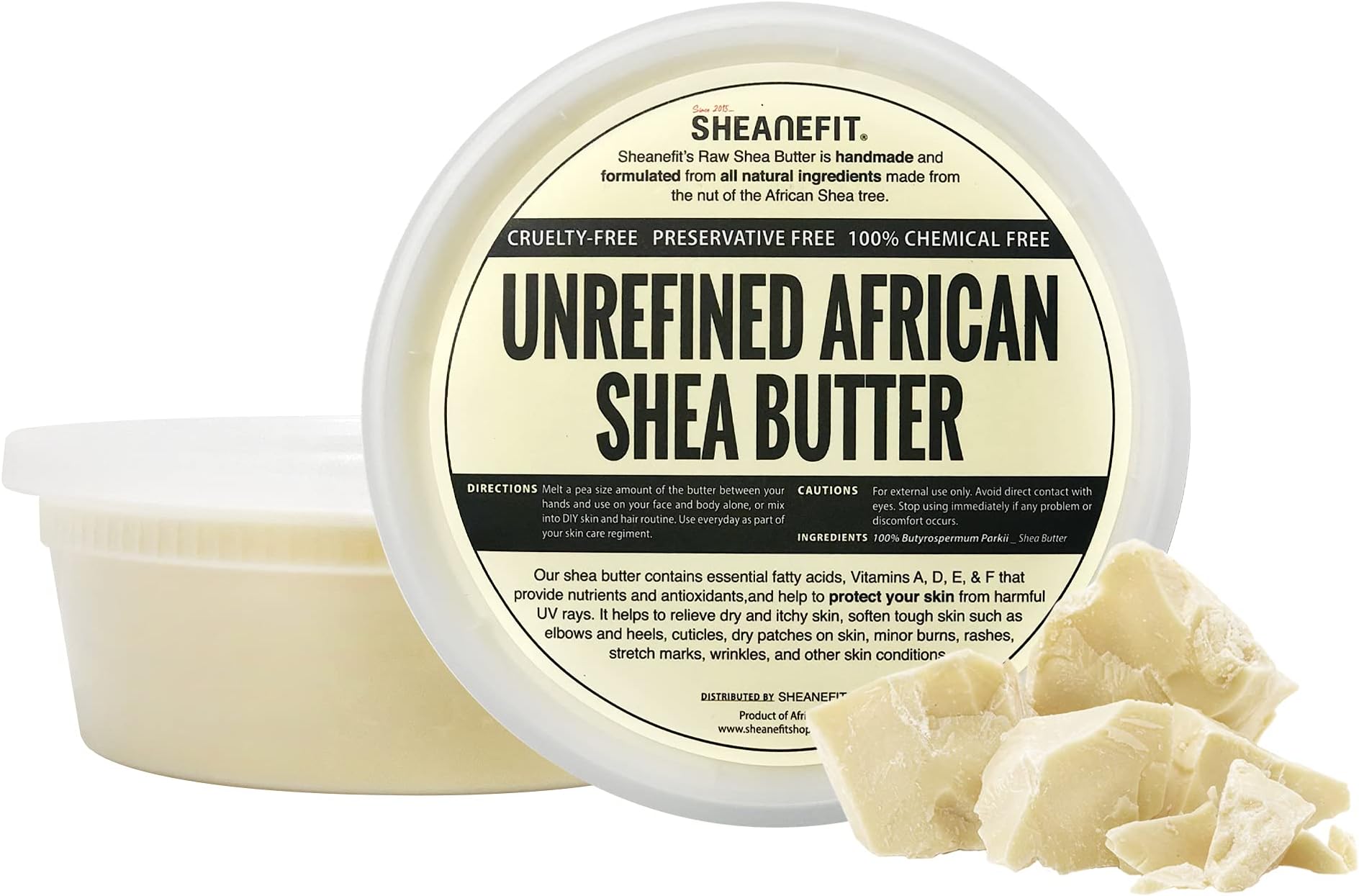 Sheanefit Raw Unrefined African Shea Butter, Natural Body Butter, Soft & Smooth Daily Moisturizer For Face & Body Ivory 8oz (Pack of 1)