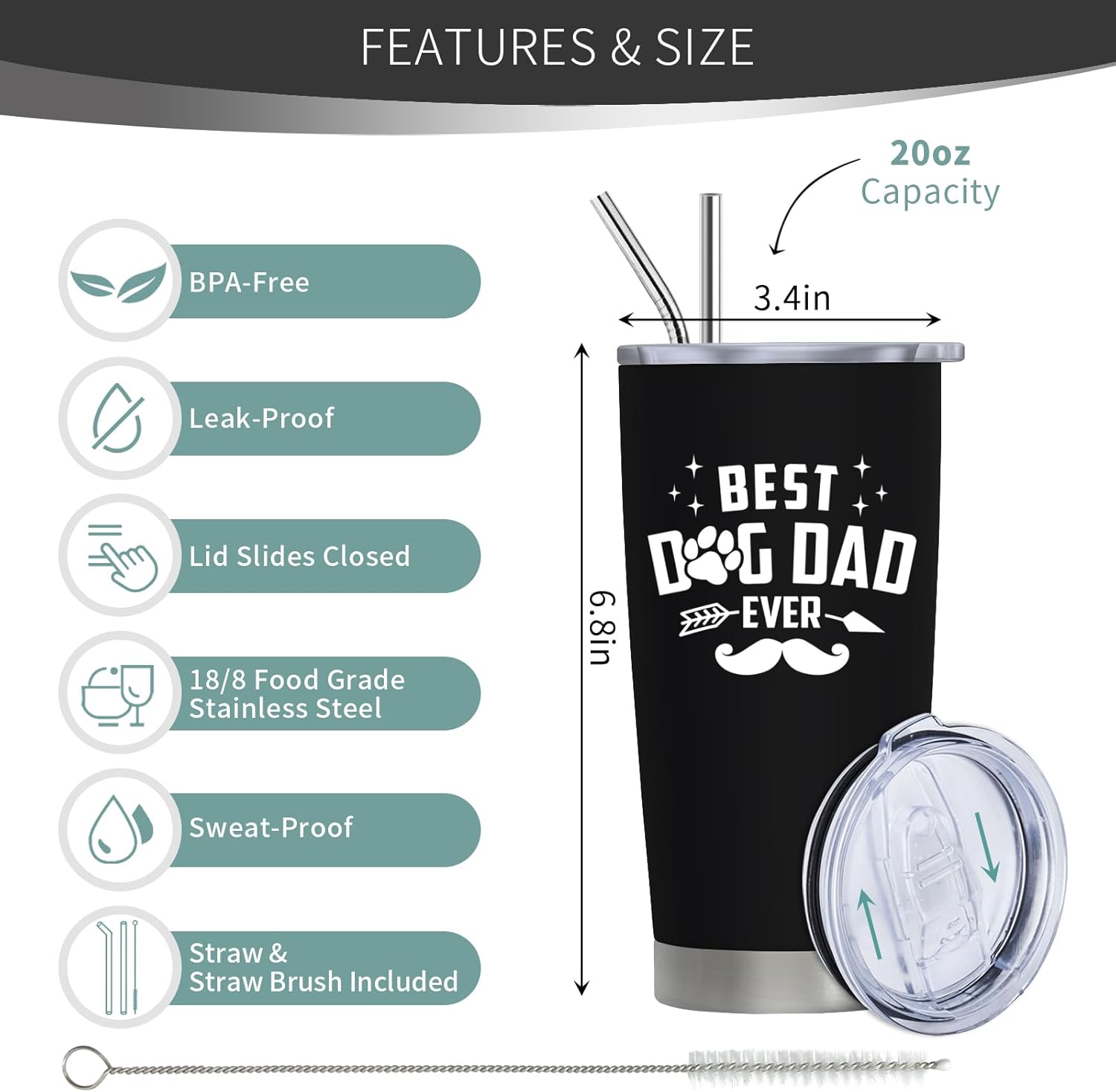 Dog Dad Gifts for Men, Dog Lover Gifts for Men, Dogs Daddy Gift, Dogs Dad Birthday Gift Tumbler 20oz - Image 5