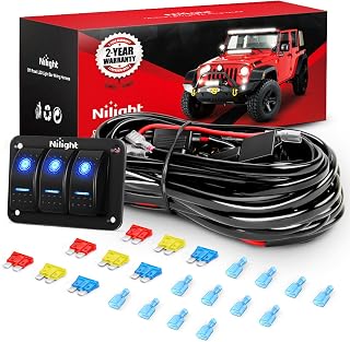 Nilight 16AWG 3-Gang Rocker Switch Wiring Harness Kit for LED Pods - 12V 540W 6-Lead IP67 Waterproof Relay Fuse for Trucks ATV Boats