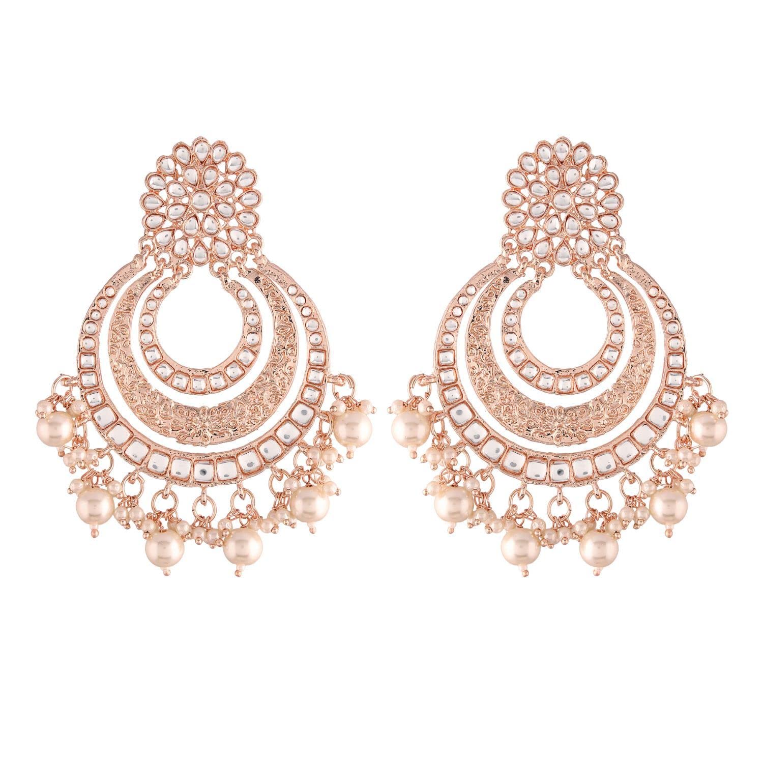 Amazon Brand - Anarva 18k Rose Gold Plated Big Chandbali Earrings Glided With Kundan & Pearl for Women (E2860RG) (B0BD5GZDZM) Amazon Price History, Amazon Price Tracker