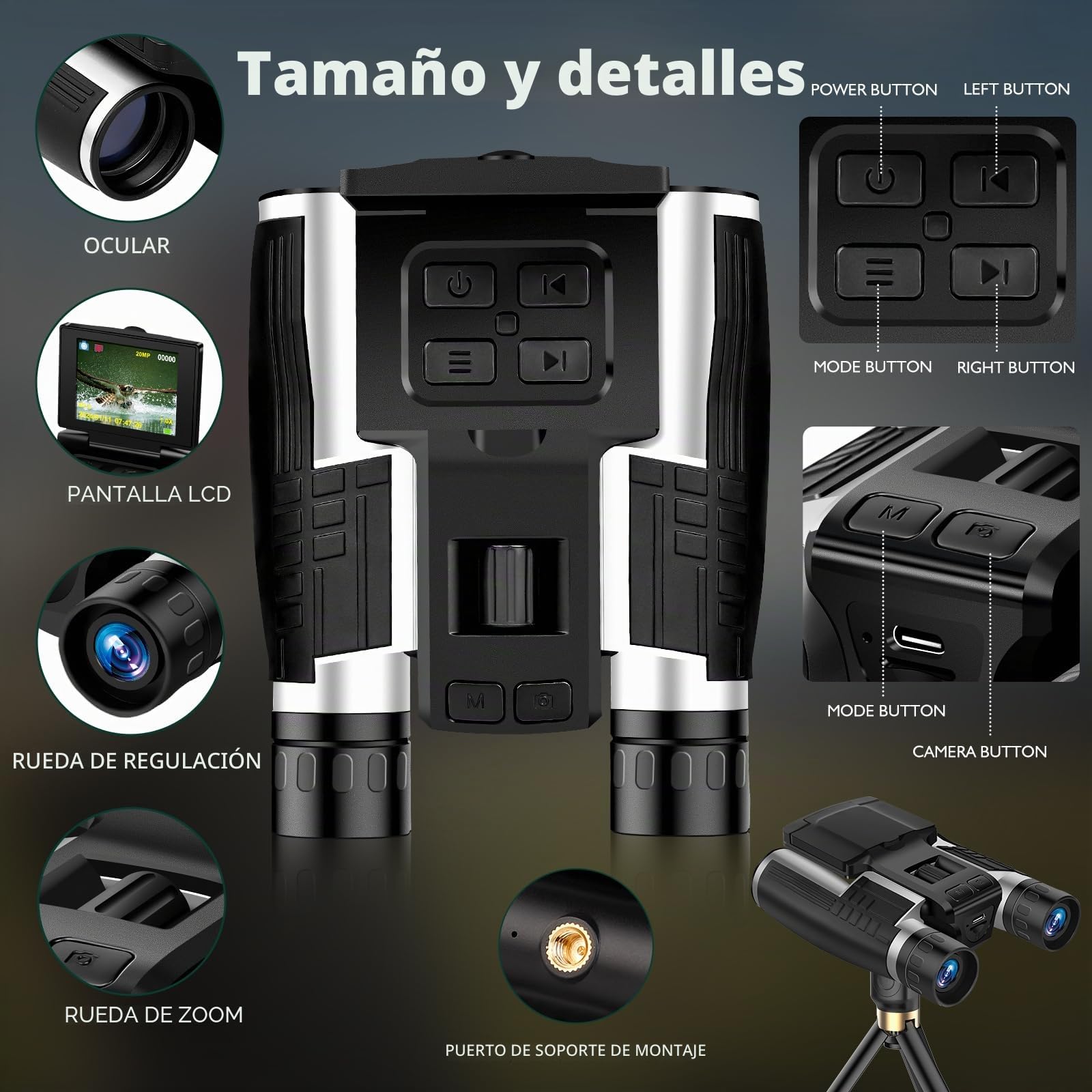 Prismáticos digitales LCD de 2.4 pulgadas con cámara, 12 x 32 pulgadas, para adultos, 48 MP, 2.5 K, videos HD para observación de aves, conciertos y aventuras al aire libre, 16 GB