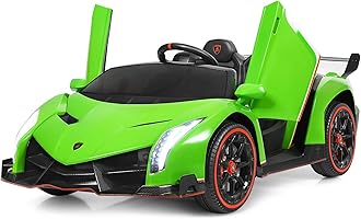 COSTWAY 12V Electric Ride on Car, 2-Seater Licensed Lamborghini Racing Cars with Remote Control, Swing Mode, LED Lights, Horn, USB/MP3/TF, 4 Suspension Wheels Vehicle for Kids (Green)