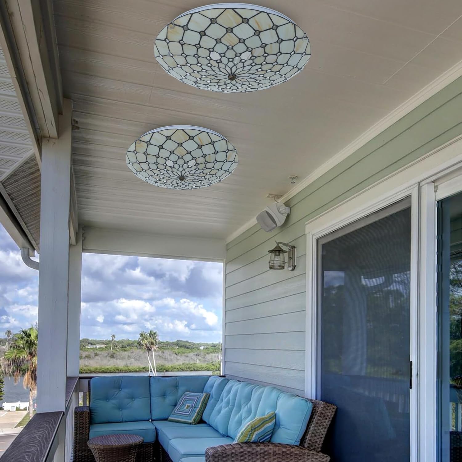 Tiffany Style Ceiling Light, Flush Mount Stained Glass Ceiling Light for Bedroom,Living Room, Entryway,Foyer (Tiffany, 20")