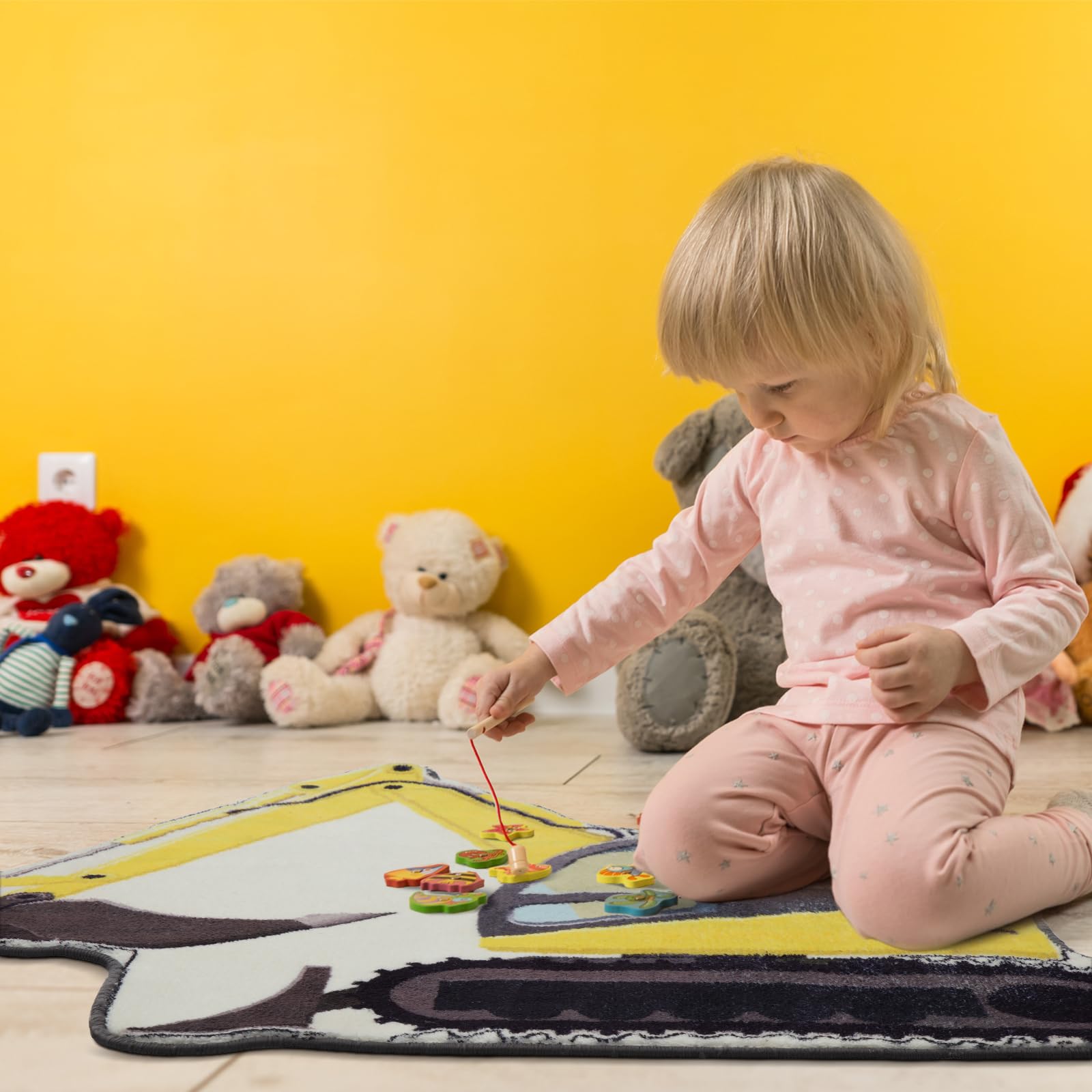 Tinideya Kinder-Bagger-Schlafzimmerteppich, handgetuftet, rutschfest, dekorativ, für Bauwagen, Spielplatz, niedlich, weich, flauschig, Matte für Badezimmer, Schlafzimmer, Kinderzimmer, 76,2 cm