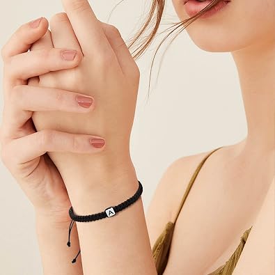 Handmade Bracelets, Initial Bracelets for Women Men Adjustable Letter Bracelet Jewelry Gifts for Couples A J K L S Charm Gifts for Father Dad Mom Wife Girlfriend Her Friends Graduation Gift