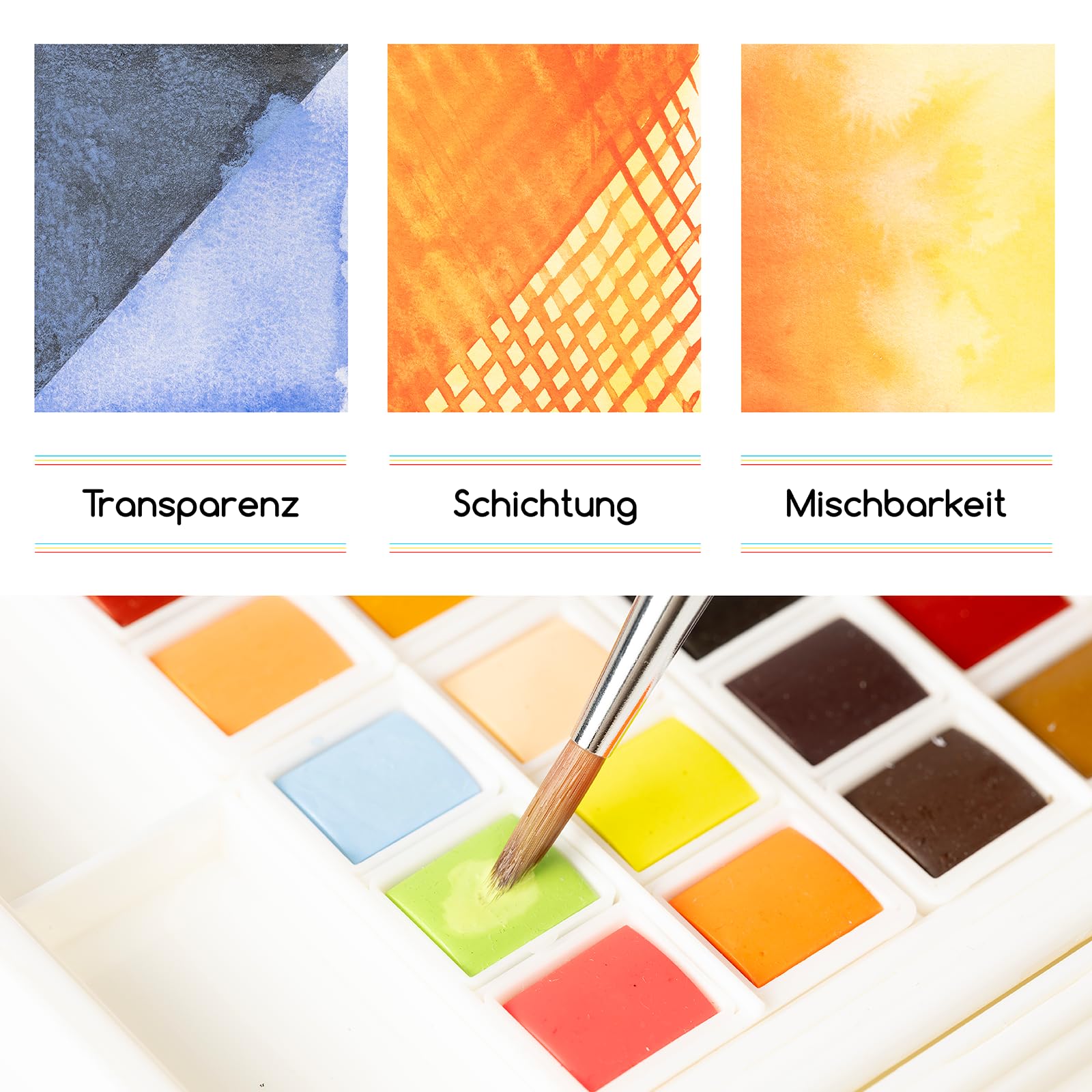 MEEDEN Aquarellfarben Set 48 Farben, Wasserfarben Set mit Abnehmbaren Blöcken, Palette und Aquarellzubehör, Watercolorset Künstlerbedarf für Einsteiger und Profis