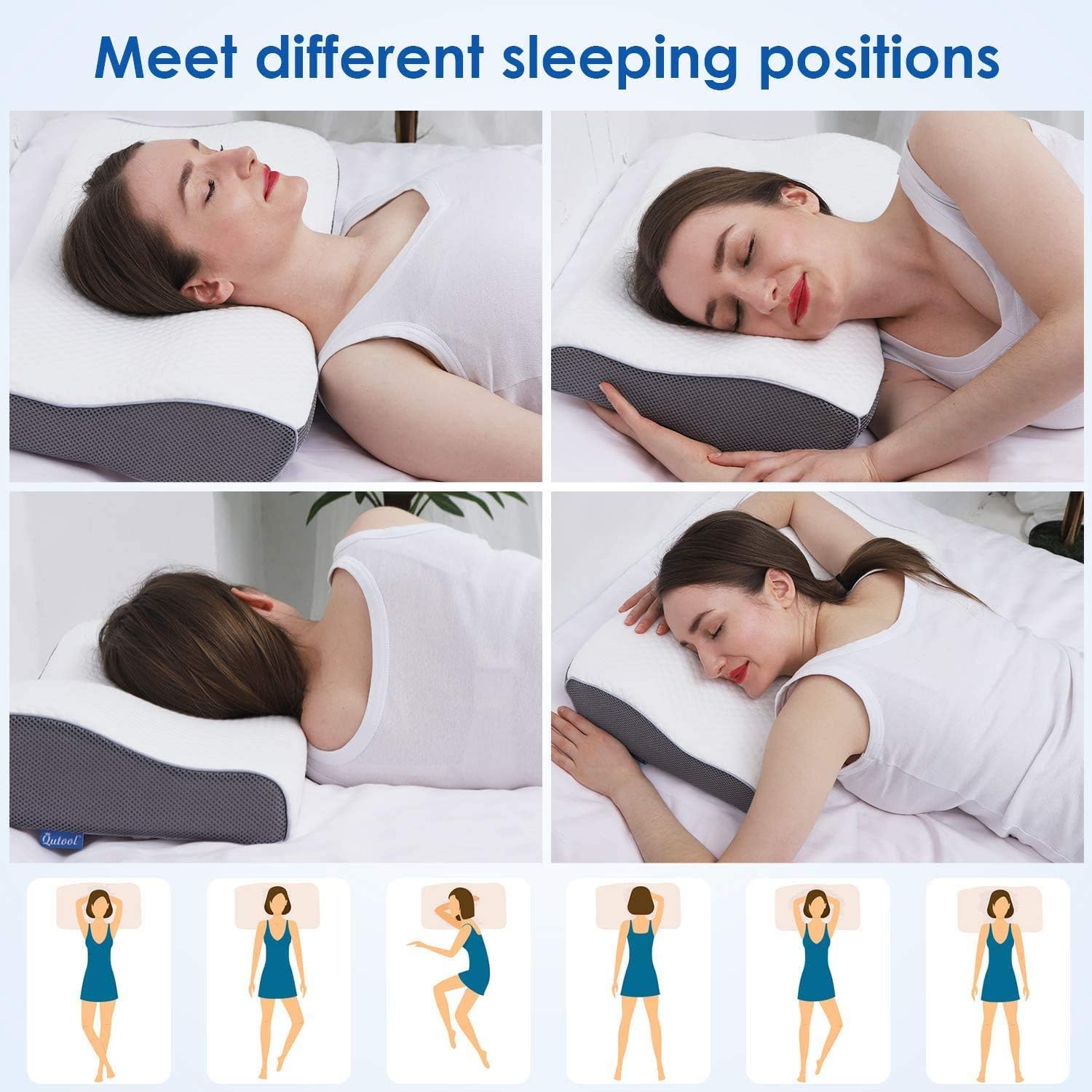 Memory Foam Cervical Pillow for Neck Shoulder Pain Relief Orthopedic Contour Pillow for Sleeping Ergonomic Bed Pillow for Side Sleeper, Back, Stomach Sleeper with Washable Pillowcase 2P: Kitchen & Dining