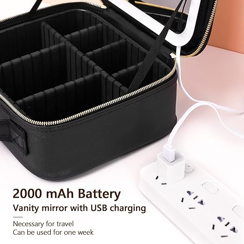 Miniatura 5 de Bolsa de maquillaje de viaje con luz LED, estuche de maquillaje con espejo, 3 ajustes de color, caja de maquillaje cosmética, estuche organizador de