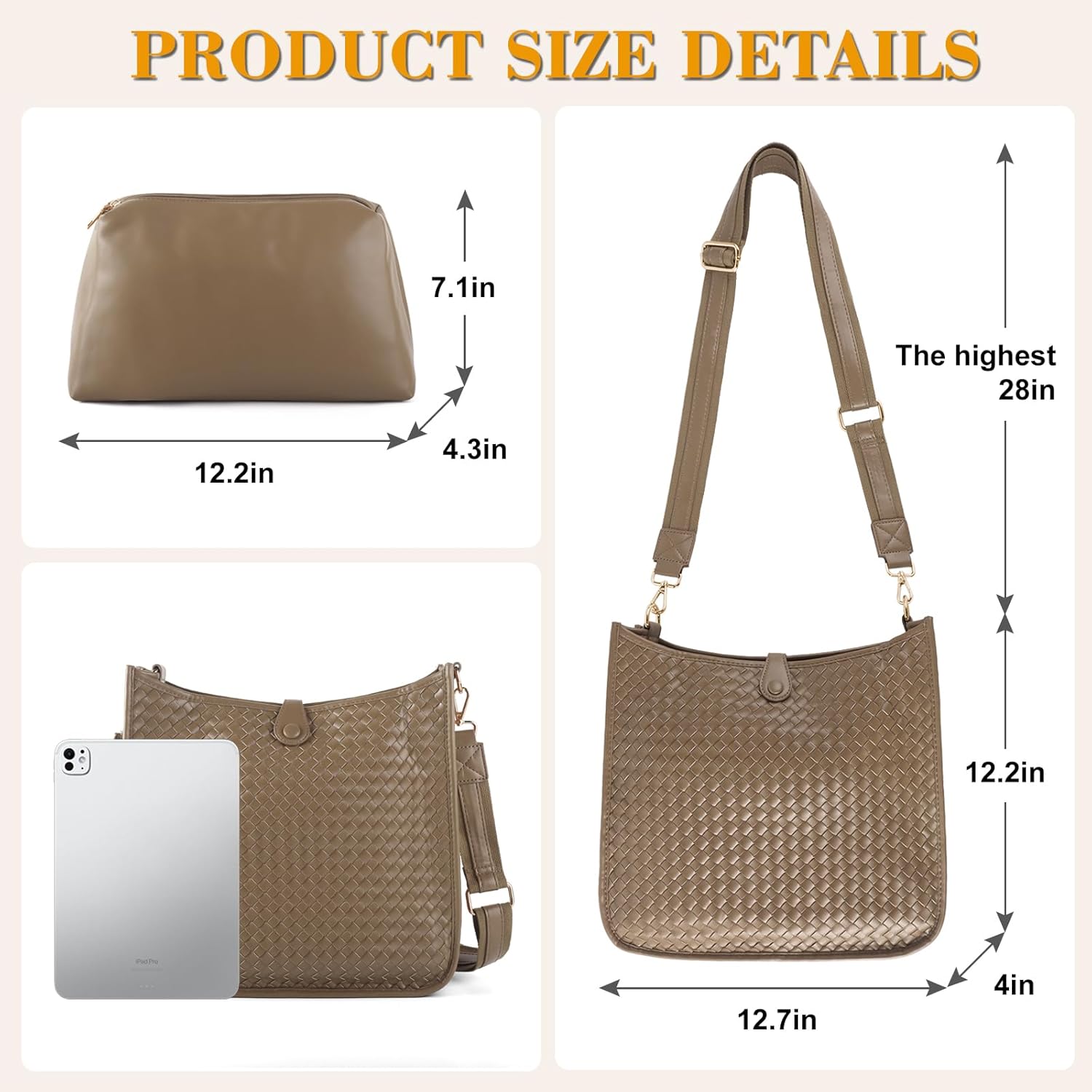 Women's Woven Crossbody Bag Large - Capacity PU Leather Shoulder Bag Casual Tote Purse with Adjustable Strap