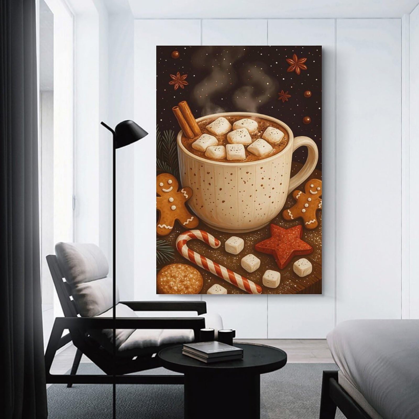Junmoney Cozy Hot Chocolate Scene Dreams Canvas Wall Decor, 16x24inch(40x60cm), for Gallery Wall Decor And Room Displays, Wall Decor Suited to Curated Displays