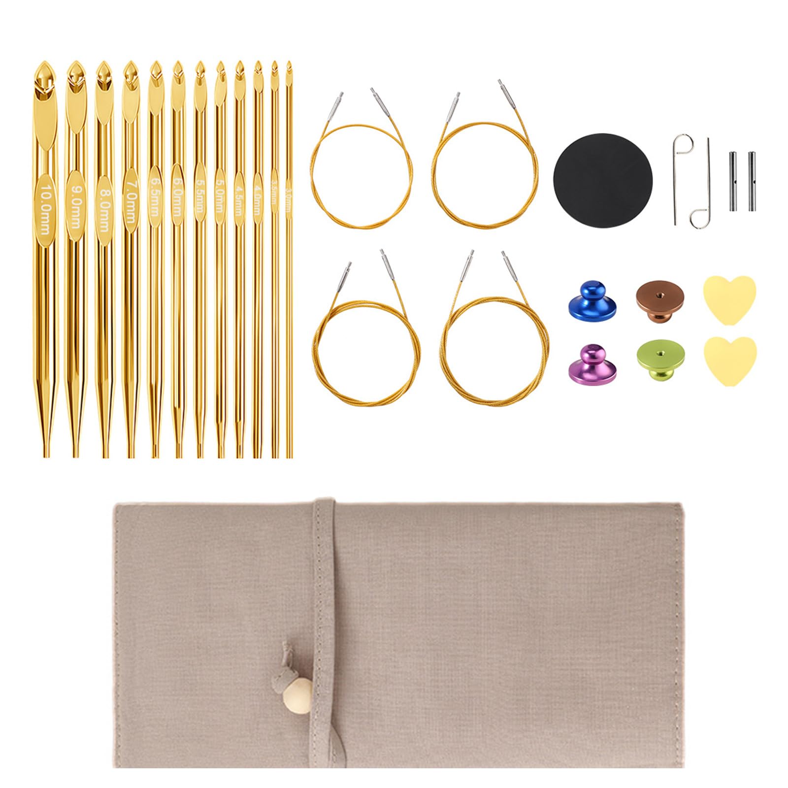 NRVTRE Set uncinetti staccabili con 12 ganci in metallo, 4 cavi, accessori artigianali e custodia per filati domestici e lavori artigianali Uncinetti Cavi staccabili Custodia in metallo Strumenti