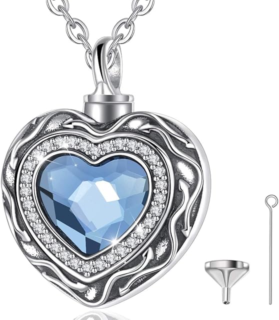 Cremation Urn Necklaces for Ashes, AEONSLOVE 925 Sterling Silver Heart Lockets Necklace Keepsake Holder Memorial Jewellery Gifts for Women
