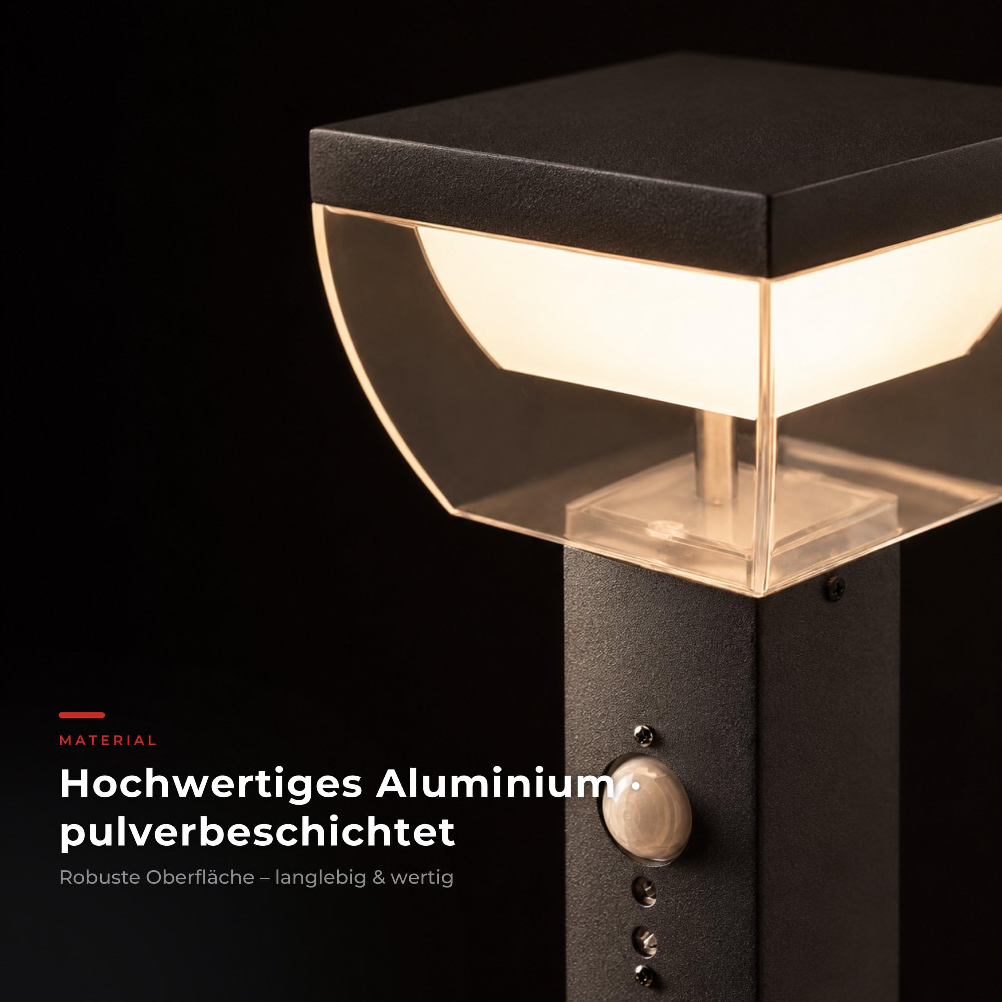 Maxkomfort LED Außenstandleuchte Anthrazit 80cm mit Bewegungsmelder – Outdoor Wegeleuchte IP44 – 10W Warmweiß 3000K, Aluminium, Sensor mit Zeit- & Dämmerungseinstellung