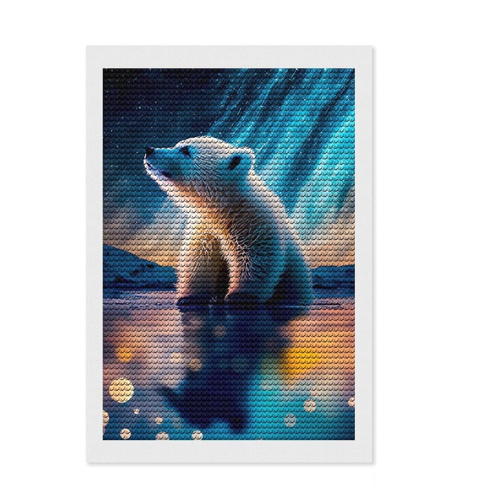 Junmoney Polar Bear Diamond Painting Canvas Set 8"x12", for Craft Lovers, Nice Detail and Sparkle, Boho Decor, Birthday Gift