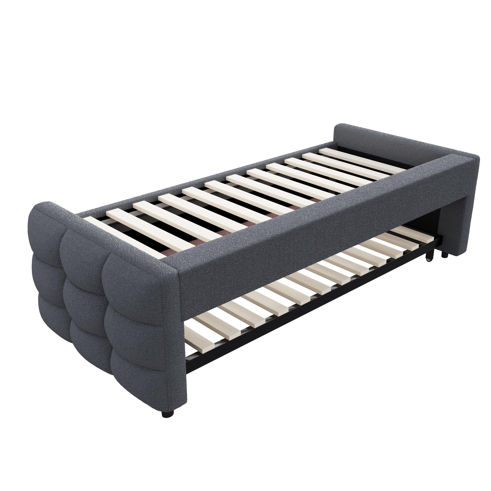 Lubvtti Divano letto pieghevole 90×180-190 cm, tessuto in velluto, con rete a doghe, letto imbottito multifunzionale, grigio (materasso non incluso)