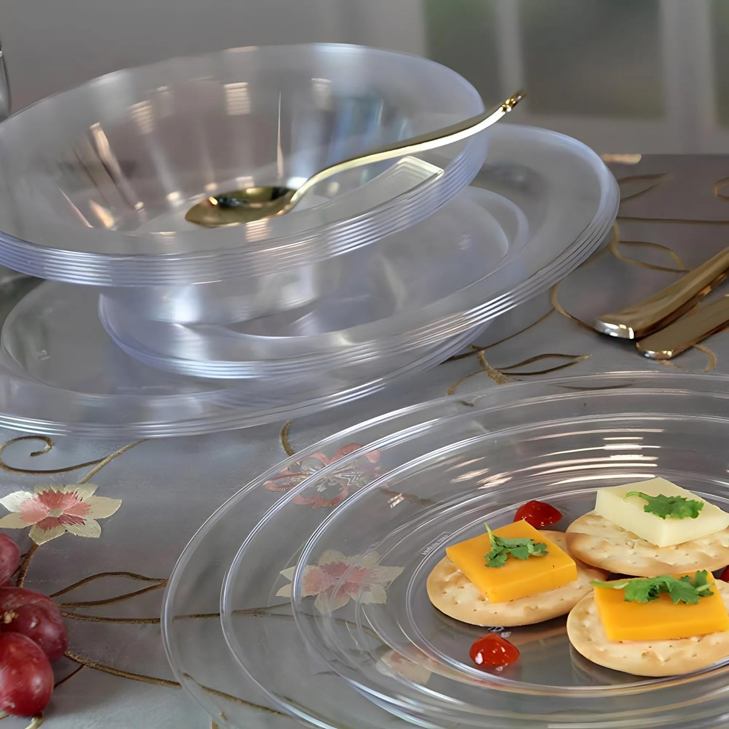 Lillian Tablesettings Premium Quality Heavyweight Plastic Bowls China Like. Wedding and Party Dinnerware Plastic Bowls 14 oz. Clear-Value Pack 30 Count