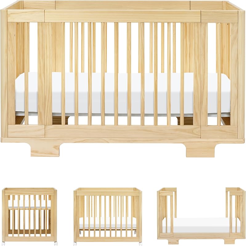 Yuzu Convertible All-Stages® Bassinet, Midi, Full-Size Crib in Natural, Greenguard Gold Certified, Portable & Adjustable with Conversion Kits and Pads Included
