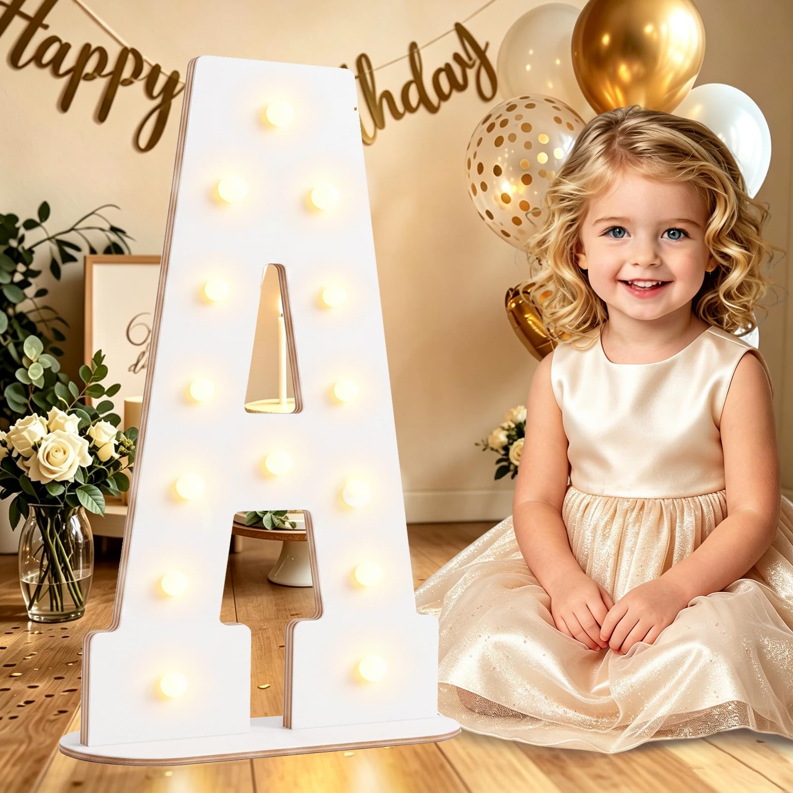 Large 44CM White Wooden Light Up Letters A for Birthday Party Decorations