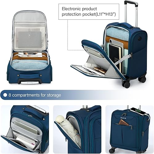 Miniatura 15 de Hanke Equipaje de mano para debajo del asiento con ruedas, maleta pequeña ligera aprobada por aerolíneas de 16 pulgadas, bolsa de viaje para Negro